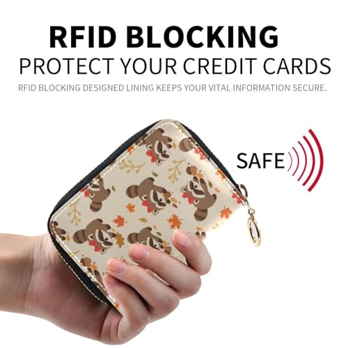 Women's Cute Raccoon Yellow Credit Card Holder Wallet Leather Zipper Card Case for Ladies Girls 203012033