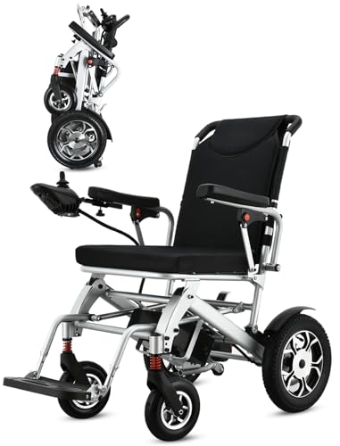 Silla de Ruedas Eléctrica Plegable 24KM Homologada para Aviones, Silla de Ruedas Eléctrica Senior 12AH Batería de Litio y Motor 500W, Silla de Ruedas Eléctrica Plegable Ligera para Interior Exterior
