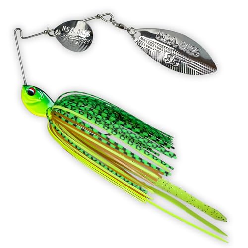 U.S.A BASS TACKLE Apache Attack Spinnerbait Largemouth Smallmouth Spotted Bass Bass Bait Premium Hand tied Skirt Custom Blades Heavy Duty Hook (Fire Tiger, 1/2 oz - Willow/Colorado) U.S.A BASS TACKLE Apache Attack Spinnerbait Largemouth Smallmouth Spotted Bass Bass Bait Premium Hand tied Skirt Custom Blades Heavy Duty Hook (Fire Tiger, 1/2 oz - Willow/Colorado)