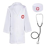 Haakong Doctor Costume Coat Doctor Suit Nurse Accessory for Career Day Halloween Cosplay Halloween Dress Up for Kids(White)