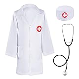 Doctor Costume for Kids Doctor Coat Boy and Girl Doctor Suit Nurse Accessory for Career Day Halloween Cosplay Halloween Dress Up (White)