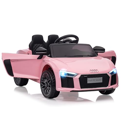 TUFSPRAX Voiture Électrique pour Enfants Audi R8 Spyder sous Licence, 12V avec Télécommande 2.4G, Musique MP3, Phares LED, Suspension, Portes Ouvertes,...