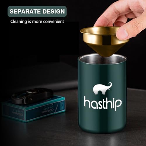 Image of HASTHIP Ashtray Stainless Steel 3.9x3.9x3.9 Windproof Lid for Home Car | Windproof Design Reduces Smoke Escape, Durable Steel Build, Easy-Clean Funnel Lid for Home and Car Use