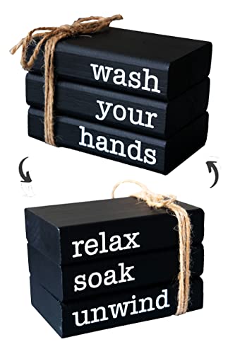 LIVDUCOT Farmhouse Mini Book Stack for Bathroom Decor Accessories Half Bath Decor Wooden Mini Books...