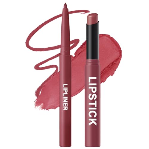 Combo Lèvre 2-en-1 Crayon à Lèvres + Rouge à Lèvres Mat, Couleur Intense et Longue Tenue, Texture Crémeuse et Confortable, Kit Maquillage Lèvres Naturelles et Élégantes #08