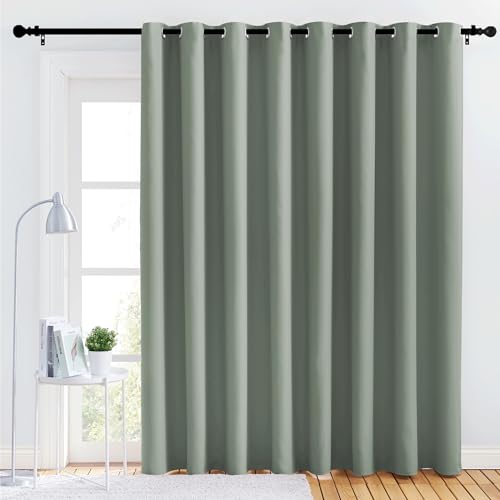 NICETOWN Bedroom Blackout Curtain Panel - (120 inches by 90 inch, Greyish Green, 1 PC) Energy Saving Thermal Insulated Grommet Blackout Drapery for Patio, Room Divider Curtain