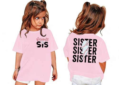Image of FRYAID Toddler Baseball Sister Shirt Baby Girl Baseball Outfit Big Sister Shirt Birthday Girl T-Shirt Summer Cotton Tee Top