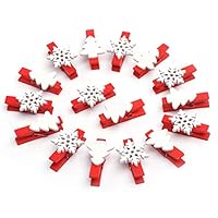ABSOFINE Christmas Clips, 50pcs Snowflake Wooden Pegs Red Christmas Tree Clothes Pegs Wooden Small Decorative Clips for Name Tags Photo Wooden Pegs Craft Christmas Decoration