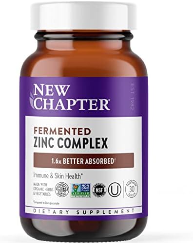 Zinc Supplement, New Chapter Fermented Zinc Complex, ONE Daily for Immune Support + Skin Health + Non-GMO Ingredients, Easy to Swallow & Digest, 30 Count (1 Month Supply)