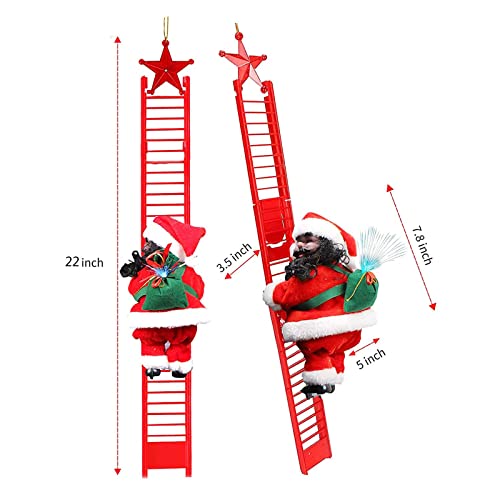 Sanxun Electric Climbing Ladder Santa Claus,Novelty African American Santa Decoration Climbing Up And Down With Singing Music For Christmas Tree Ornaments Hanging Decor Xmas Gift, Black #TOP3