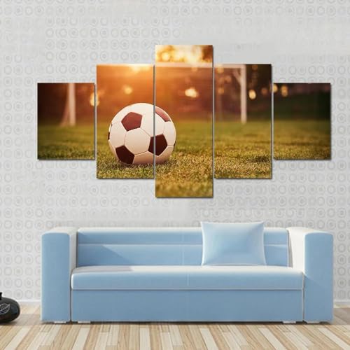Deco murale salon football grand tableau 5 parties pour sublimer votre interieur