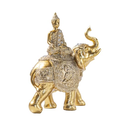 Estatua de Buda Dorado sobre Elefante 7.48x7.09x3.15 in miniatura 7