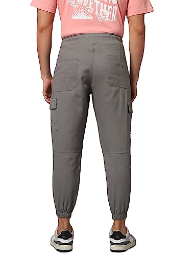 Image of Hubberholme Men's Regular Fit Cotton Trousers, Ankle Length Button Closure Elasticated Waist Cargo Joggers