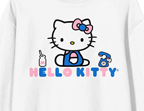 Hello Kitty Phone Graphic Crew Neck Long Sleeve White Fleece Women's Tee-Medium2