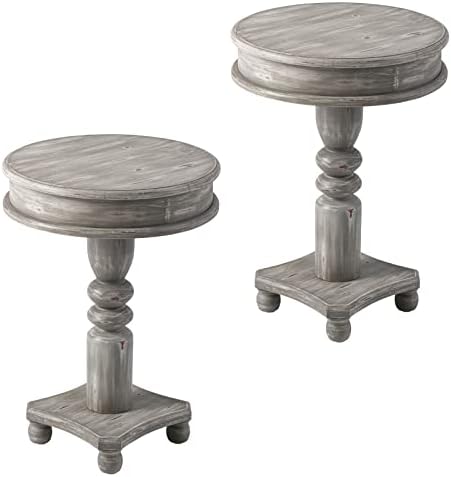 SUNBURY Farmhouse End Table Side Table Set of 2, 18" Round Wood Side Table Living Room, Lightweight MDF Accent End Table,Light Gray Bed Side Table Nightstand for Home, Bedroom, Dinning