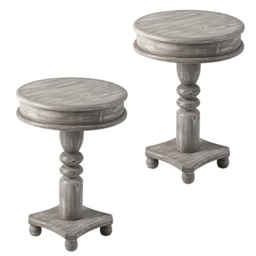 Sunbury Farmhouse End Table Side Table Set Of 2, 18" Round Wood Side Table Living Room, Lightweight Mdf Accent End Table,Light Gray Bed Side Table Nightstand For Home, Bedroom, Dinning #TOP22
