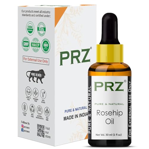 Image of PRZ Rosehip Cold Pressed Carrier Oil - Pure Natural & Therapeutic Grade Oil for Aromatherapy Body Massage, Skin Care & Hair Care, 30 ml