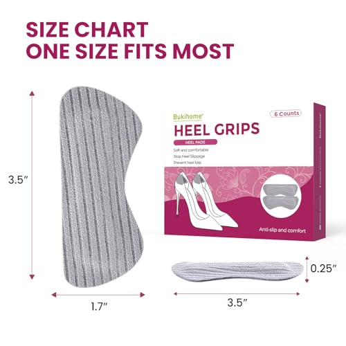 Image of Heel Pads Grips for Women Shoes - Bukihome Strong Adhesive Heel Cushion Inserts Prevent Slipping, Rubbing, Blisters, Foot Pain, Improve Shoe Fit - Heel Pad for Shoe Too Big (Gray,3 Pairs)