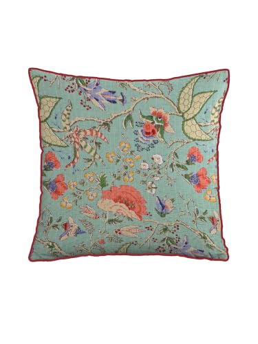 Image of Pure Cotton Quilted Cushion Cover 16x16 Inch | Anokhi Print Decorative Throw Pillow Cover | Soft Cotton Sofa Cushion Cover with Hidden Zipper | Living Room Bedroom Home Decor
