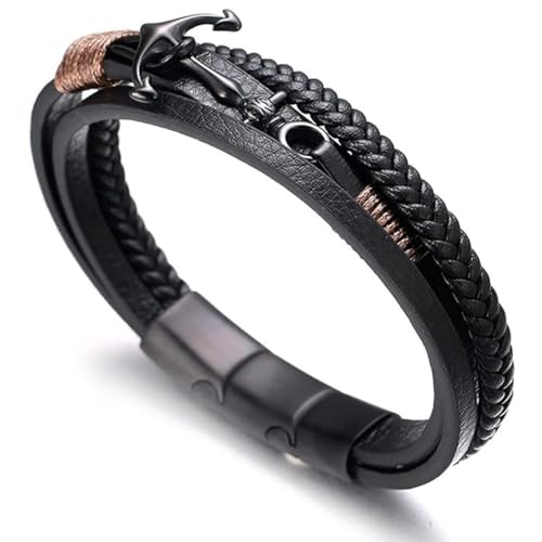 Pulsera de ancla para niños con cierre magnético anticaída de titanio y cuero HALUKAKAH