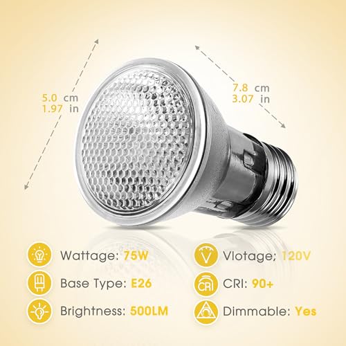 Image of Briignite Reptile Heat Bulb 2 Pack, 75W UVA Reptile Light Bulbs, Dimmable Heat Lamp Bulbs Basking Spot Light Bulb for Reptiles, Amphibian, Bearded Dragon, Lizard, Chicken