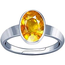 Divya Shakti 7.25-7.50 Carat Yellow Sapphire Pukhraj Gemstone Energized Silver Adjustable Plain Design Ring for Men & Women