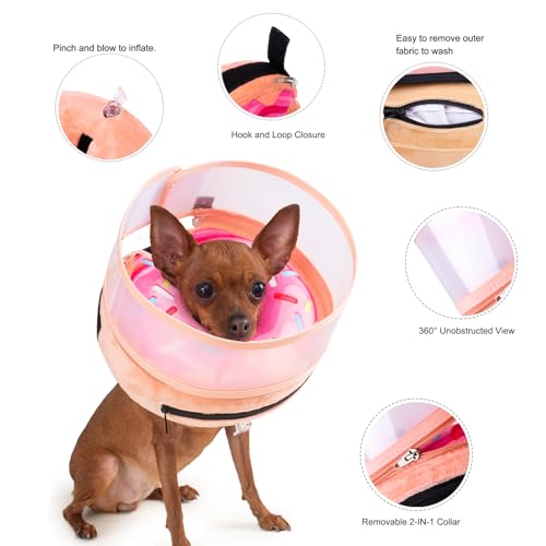 Image of Inflatable Dog Cone Collar with Enhanced Anti-Licking, Soft Neck Donut for Dogs Cats, Recovery Pet Cone Collar After Surgery for Large Medium Small Dogs (Donut Pink2, Medium)