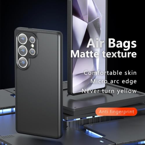 Image of Matte PC+TPU Phone Case for Samsung Galaxy S25 Ultra, Black | Air Bag Protection, Anti-Fingerprint, Micro Arc Edge, Never Turns Yellow, Skin-Friendly Feel