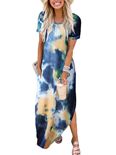 Image of ANRABESS Womens Summer Maxi Dress Short Sleeve Casual Loose Long T Shirt Dresses Split Vacation Beach Sundress Travel Outfits