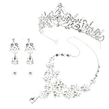 MAGICLULU Conjunto de Joyería para Novia 3 Piezas Tiara Pendientes y Collar de Aleación Resistente Decoloración Ligero para Bodas Fiestas Graduación y Celebraciones