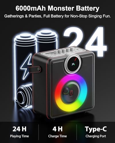 Image of JYX Karaoke Machine with 2 Wireless Microphones, Bluetooth Party Speaker | Powerful Bass & Clear Vocals for Karaoke, 24H Portable Entertainment, Rhythm-Synced LED Party Lights, Classic Premium Finish
