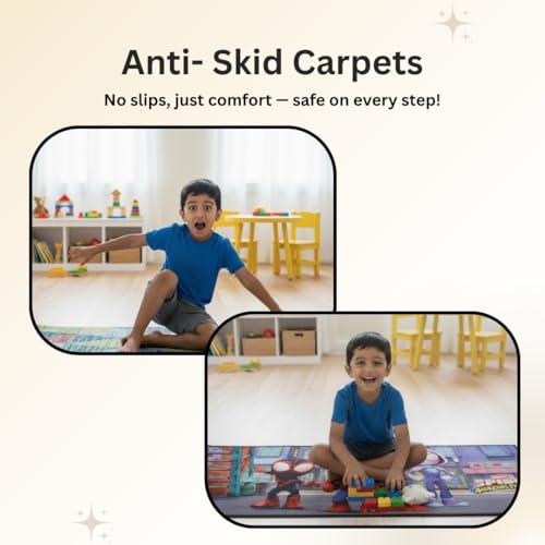 Image of Athom Living Spidey Runner Carpet 2x4.5 Ft, Soft Printed Mat with Anti-Skid Backing, Durable Washable Runner for Kids Bedroom, Play Area & Playroom Decor
