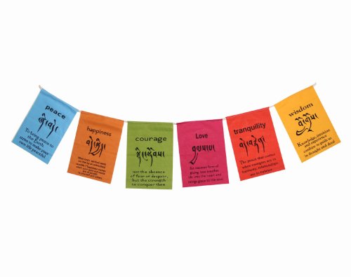 DharmaObjects Handmade Tibetan Affirmation Prayer Flags - Peace, Happiness, Courage, Love, Tranquility, Wisdom