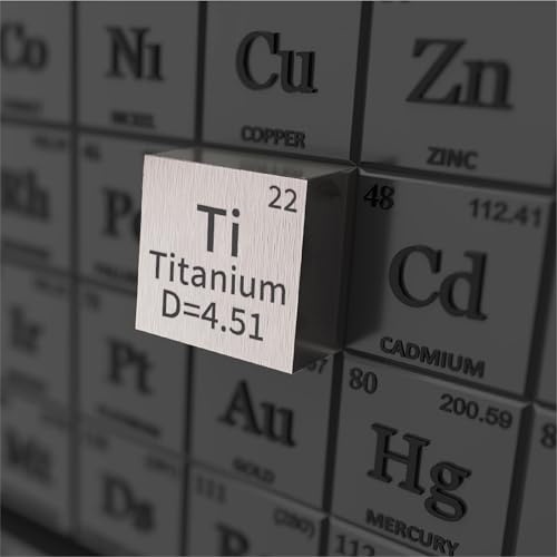 Image of Titanium Cube - Metal Element Cubes - Laser Engraved Density Cube Lab Material Periodic Table of Elements Collection DIY Teacher Science Creative Gift (Titanium, 1 Inch)