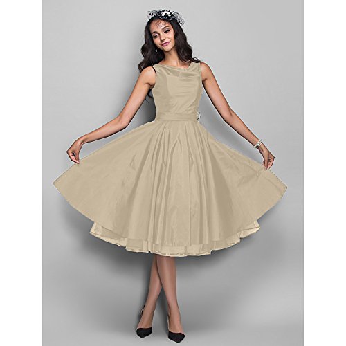 Preisvergleich Produktbild kekafu A-Line Wasserfallausschnitt Knielange TAFT Cocktail Party Homecoming Unternehmen Party Kleid mit Rüschen von TS, Champagner, US16W / UK 20 / EU 46 (+ USD $ 9,99)