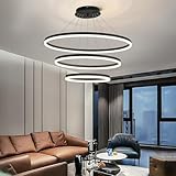 Matven Modern Chandeliers for Living Room, 3-Ring Circles LED Pendant Light Fixture Chandelier for Dining Room, Adjustable Height, Tri-Color Dimmable, Black Finish