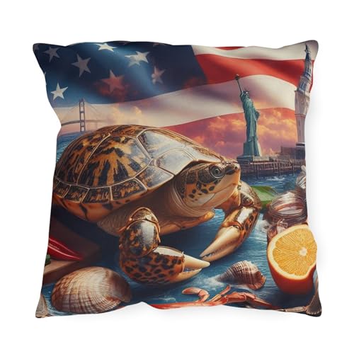USA Flag Outdoor Pillow - Chesapeake Bay Blue Crab and Maryland Terrapin Design