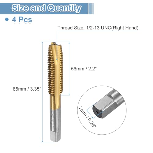 QUARKZMAN 4 Stück Maschine Gewindebohrer Spitze 1/2-13 UNC Spitzengewindeschneider HSS6542 Universelle und Hochwertige Gewindebohrer Titanbeschichtete Oberfläche