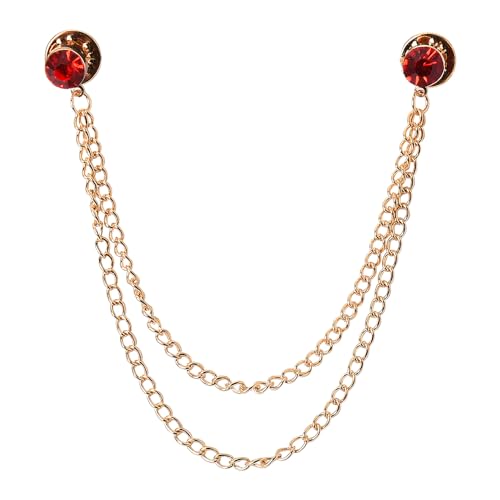Hanging Gold Chain Lapel Pin for Men Suits Tassel Brooch Chain Collar Pins Rhinestone Crystal Brooch Pin Suit Lapel Pins for Men Collar Chains for Shirts Accessories