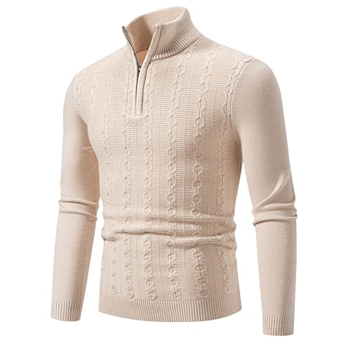 Muscularfit Long Sleeve Warm Sweater Polo Men Golf Solid Quarter Zip Ribbed Knit Regular Fit Sweater Causal Fashion Pullover