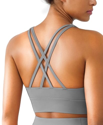 Image of BRXL High Support Padded Sports Bra for Women Buttery Soft Criss Cross Back Strappy Workout Athletic Running Gym Bra Grey