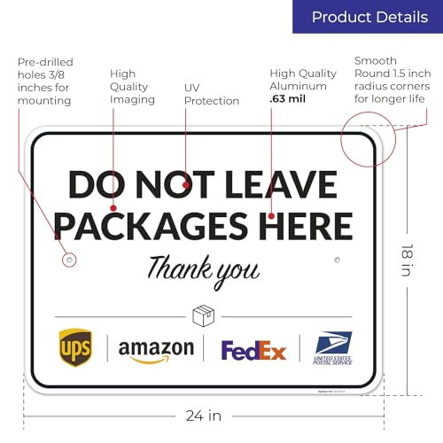 Image of Package Delivery Sign, Delivery Instructions Do Not Leave Package Here Sign, 18x24 Inches, Rust Free .063 Aluminum, Fade Resistant, Made in USA by Sigo Signs
