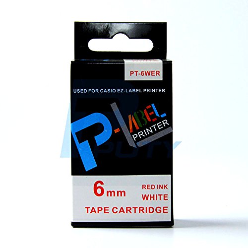 IDIK Red on White Label Tapes XR6WER XR 6WER Compatible XR-6WER for KL-60 Typewriter KL-60SR KL120 EZ Label Maker,2Pack