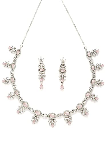 Image of Karatcart Silver Toned American Diamond Studded Jewellery Set for Women