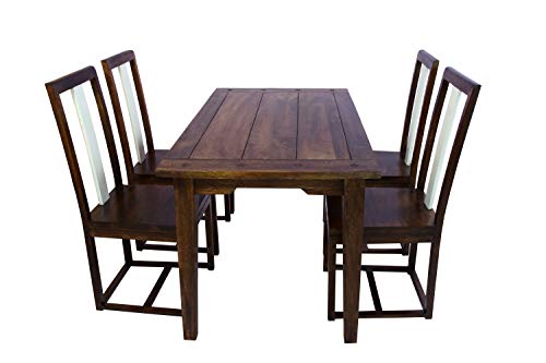 Image of Sheesham Wood 4 Seater Dining Table with Chairs Wooden Dining Room Set Four Seater Dinner Table Furniture for Living Room Home Restaurant (Walnut)