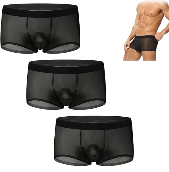 Niksy Underwear, Men's Ultra-Thin Ice Silk Transparent Boxer Briefs, Sheer Underwear for Men, Breathable Cool