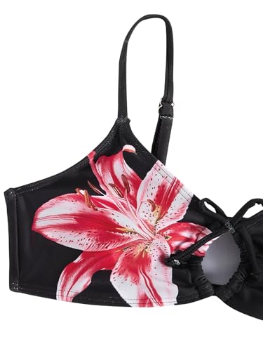 Image of COZYEASE Girls' 2 Piece Ditsy Floral Print Knot Front Ruched Triangle Bikini Swimsuit