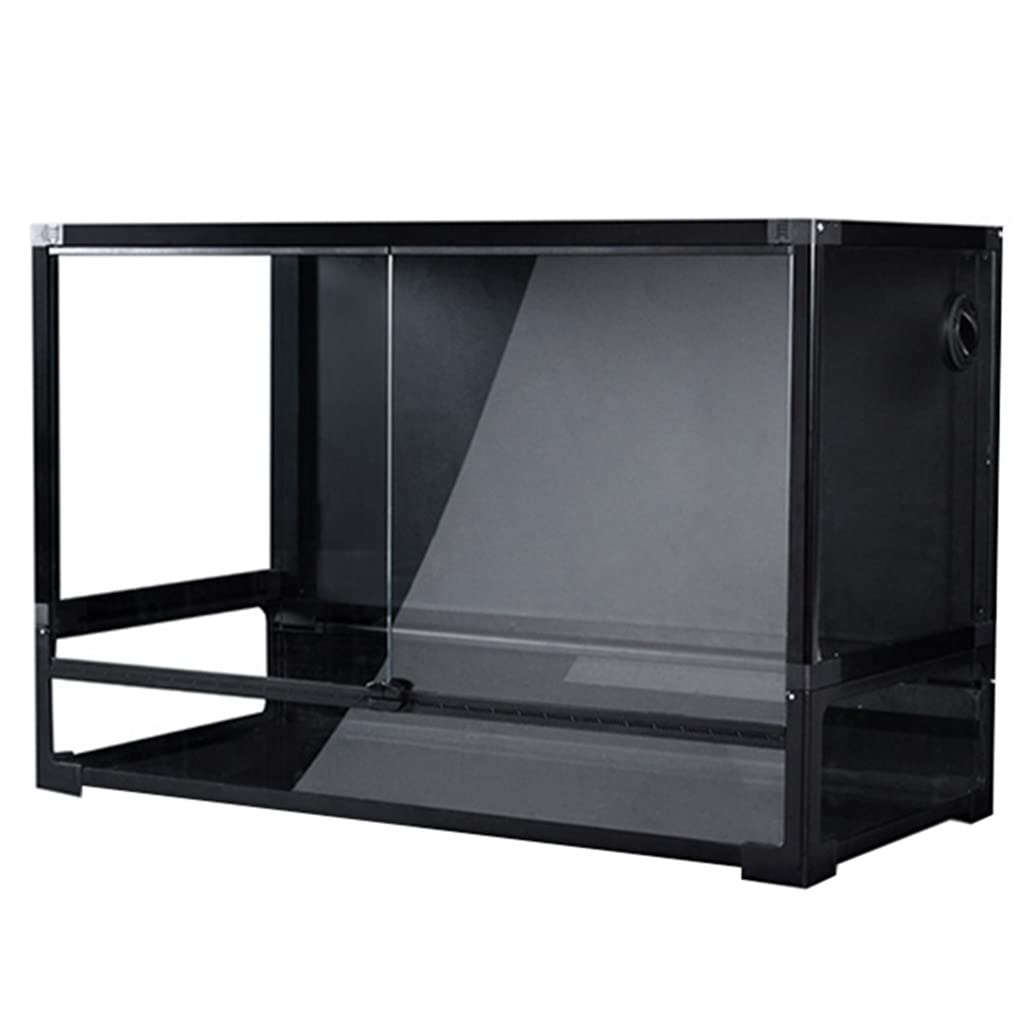 Vetro Pieghevole Grande rettili terrari Anfibi Vetro Habitat Schermo Superiore Ventilazione e Blocco di Sicurezza Design per Leopardo Geco tarantola Giovane Lucertola Insetti (Nero 90x45x45 cm)