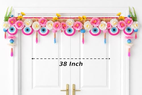 Image of Divyakosh Door Toran for Main Door - 38 Inch| Handmade Floral, Evil-Eye Bandanwar Hanging | Indian Traditional Door Decoration for Diwali, Pooja, Festival & Home Entrance Decor