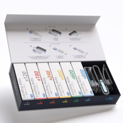 HOZO NeoBlock Premium Geschenk-Set 1 Griff + 3 austauschbare Köpfe mit 60 Schleifbändern (120/180/240/400/600/800 Körnung je 10 Stück) Geschenkbox-Verpackung für DIY- & 3D-Druck-Liebhaber